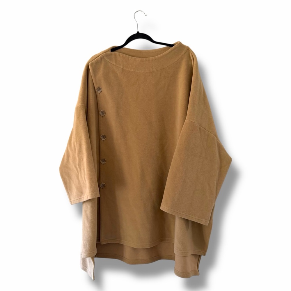 Nap Loungewear Tan Oversized Fleece House Coat Sweater Poncho Buttoned OSFM